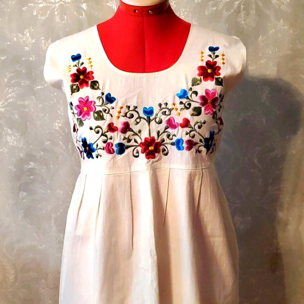 Embroidered floral babydoll dress